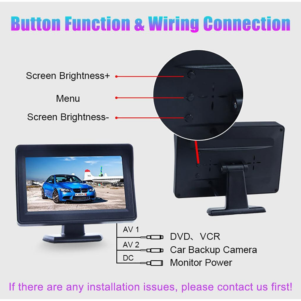 Caméra de Recul Grand Angle avec Écran TFT 4.3" – Vision Nocturne & Aide au Stationnement