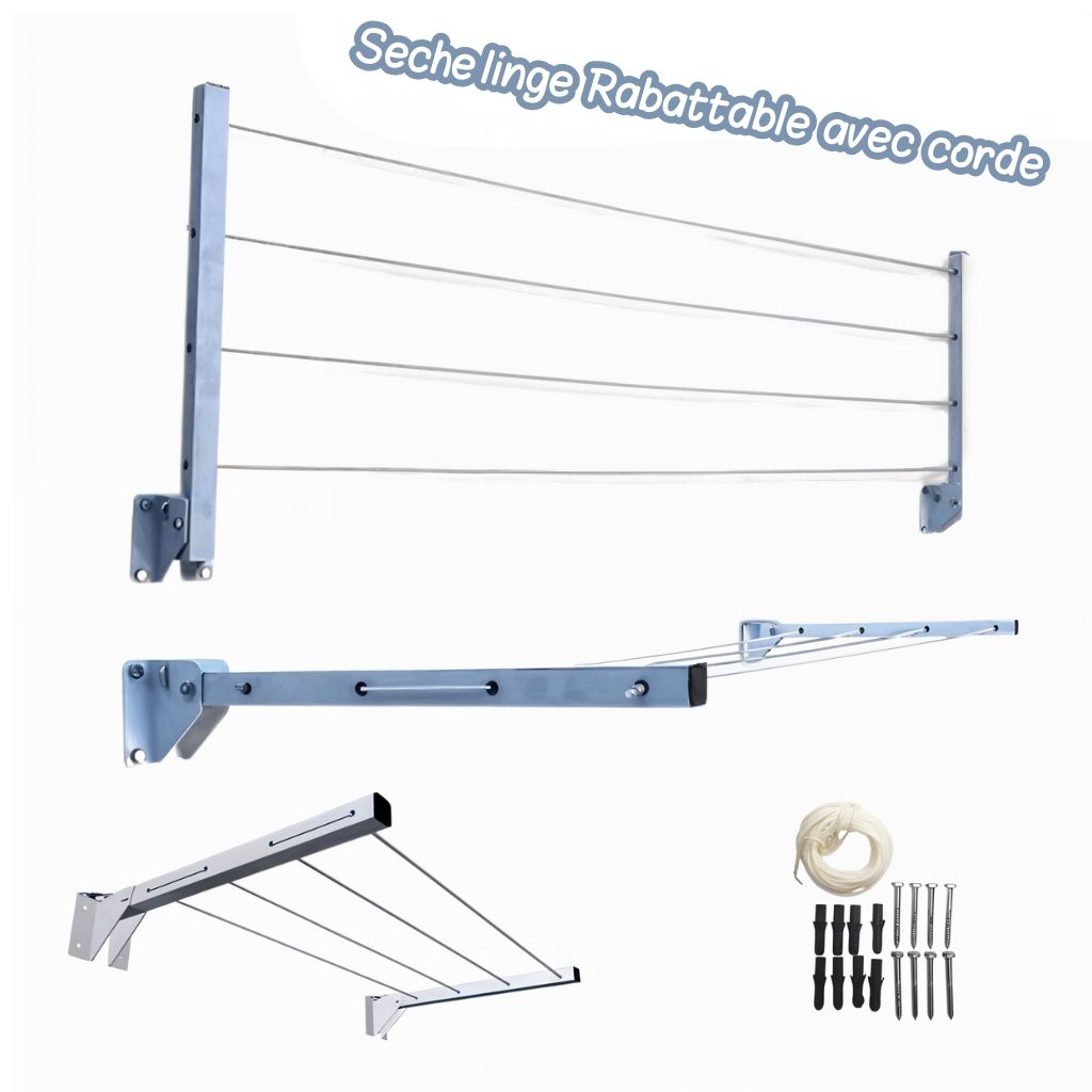 🧺 Porte-Vêtements Pliant avec Corde à Linge – 2 Bras Blancs, Hauteur 60 cm