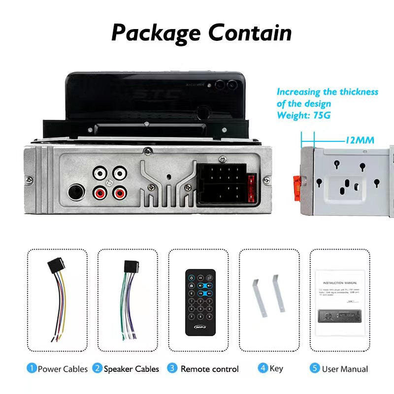 Lecteur MP3 & Radio Voiture STC MP3-7509 – Bluetooth, USB, FM, Charge Rapide et Éclairage RGB
