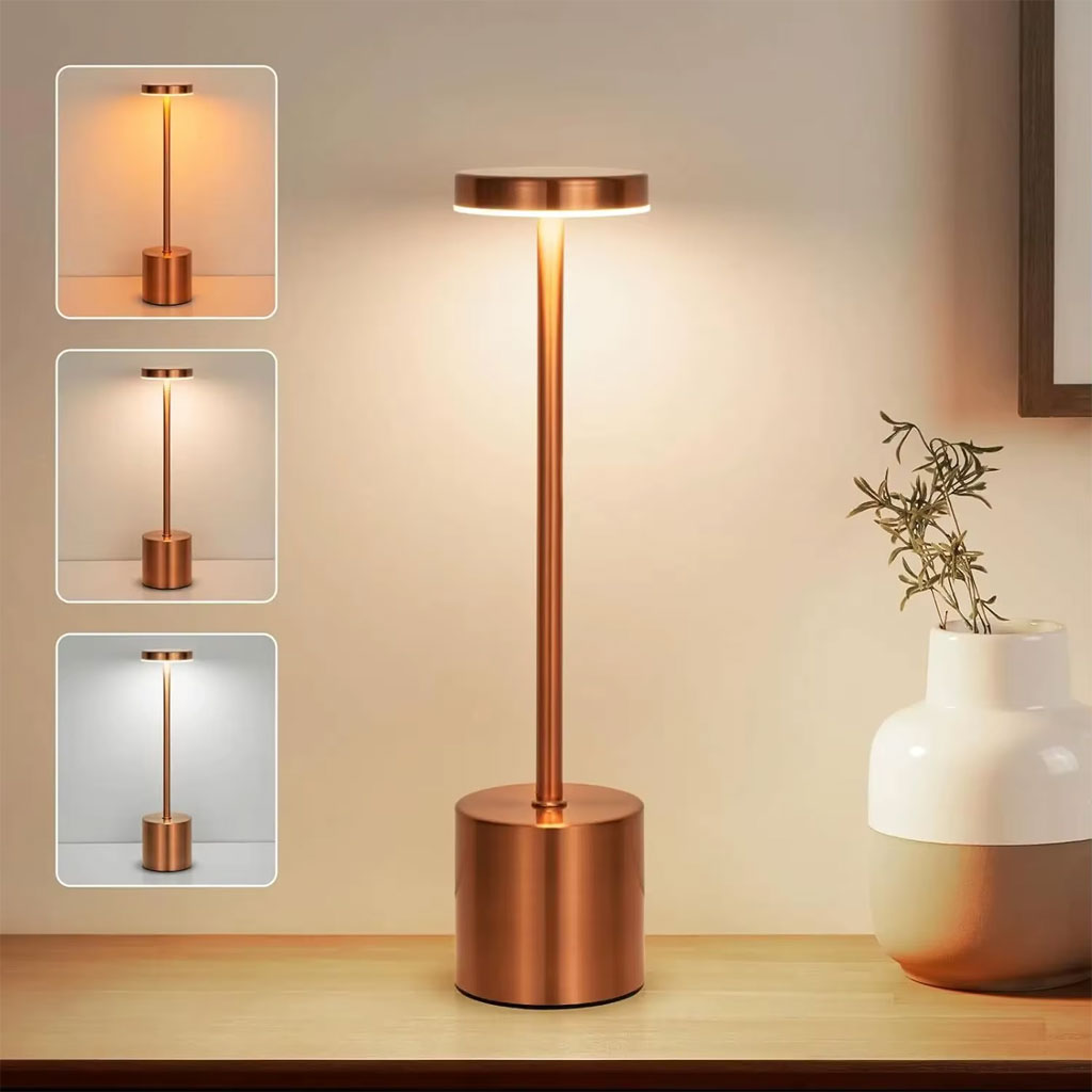 Lampe de Table LED Sans Fil Tactile – 3 Couleurs, Variateur Intelligent & Batterie 5000mAh 💡