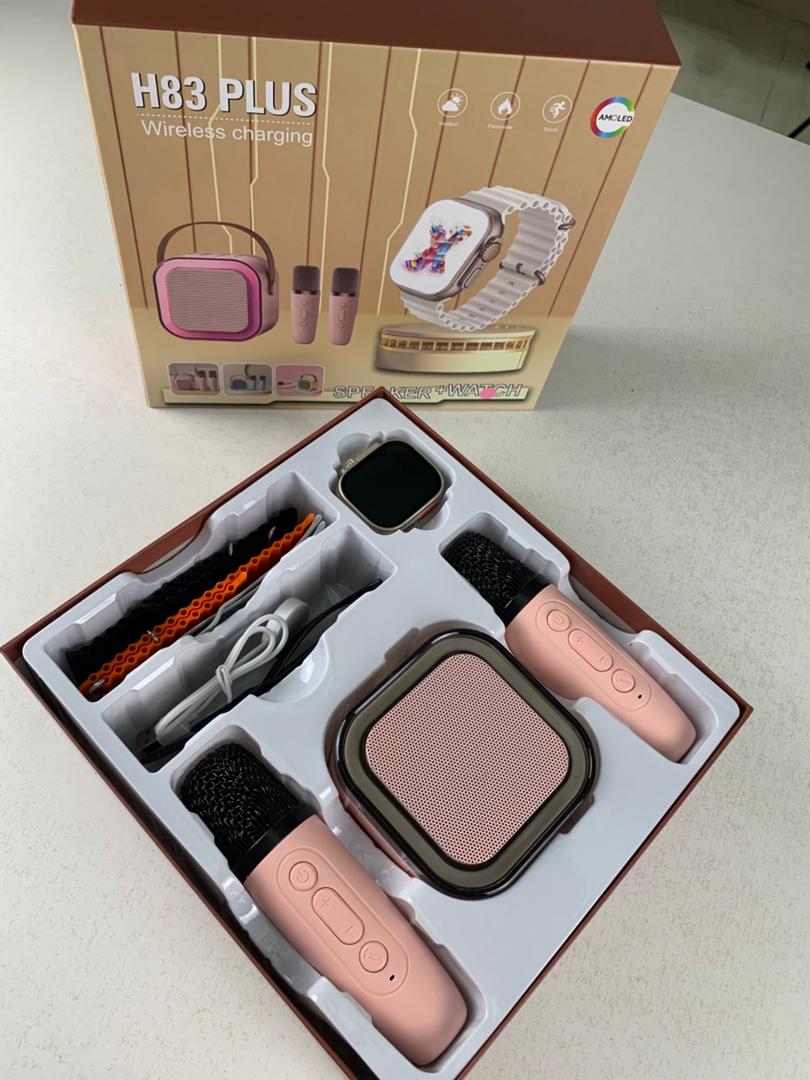 Pack Duo : Smart Watch & Haut-Parleur Karaoké (2 Micros) – العرض المثالي للعائلة!