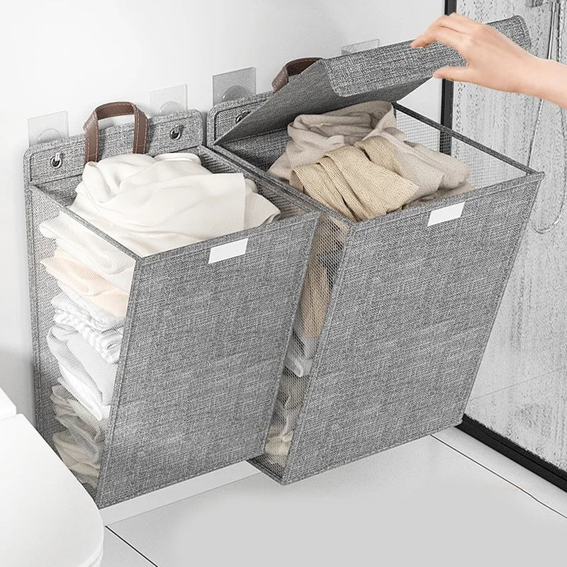 Panier à linge mural pliable – Grande capacité en coton & lin écologique
