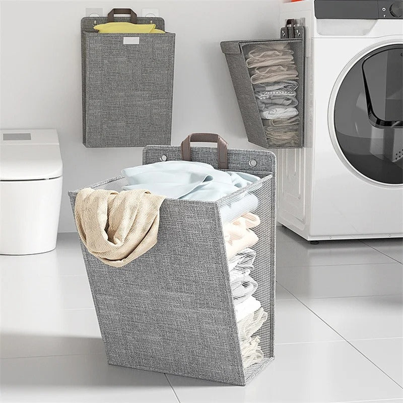 Panier à linge mural pliable – Grande capacité en coton & lin écologique