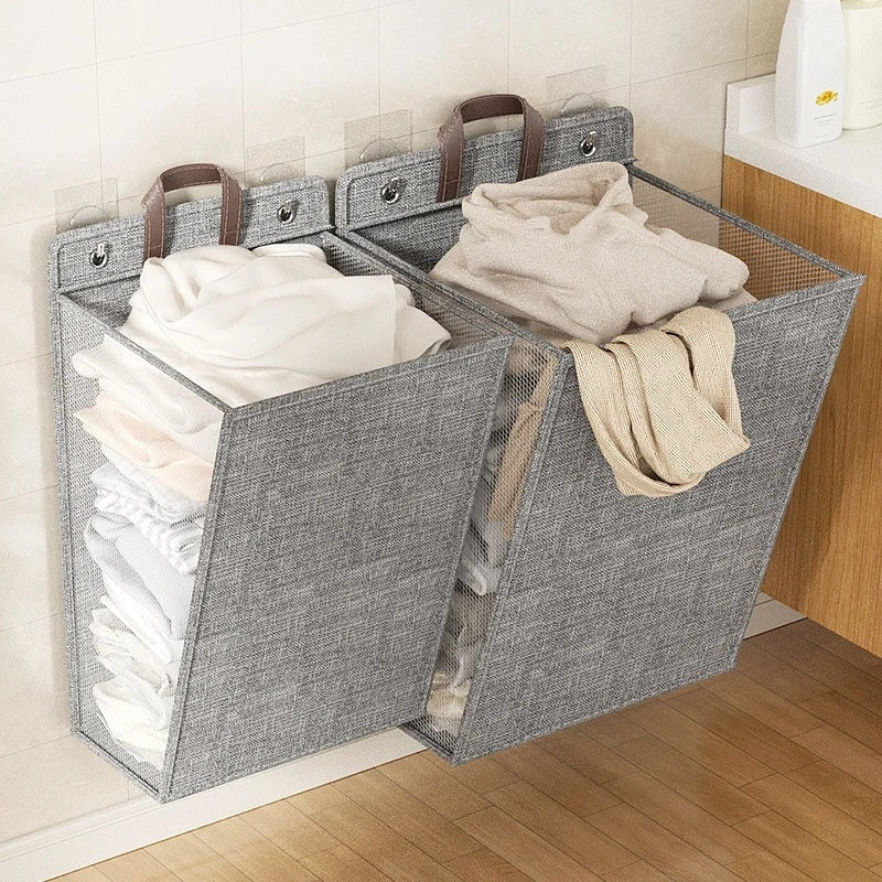 Panier à linge mural pliable – Grande capacité en coton & lin écologique