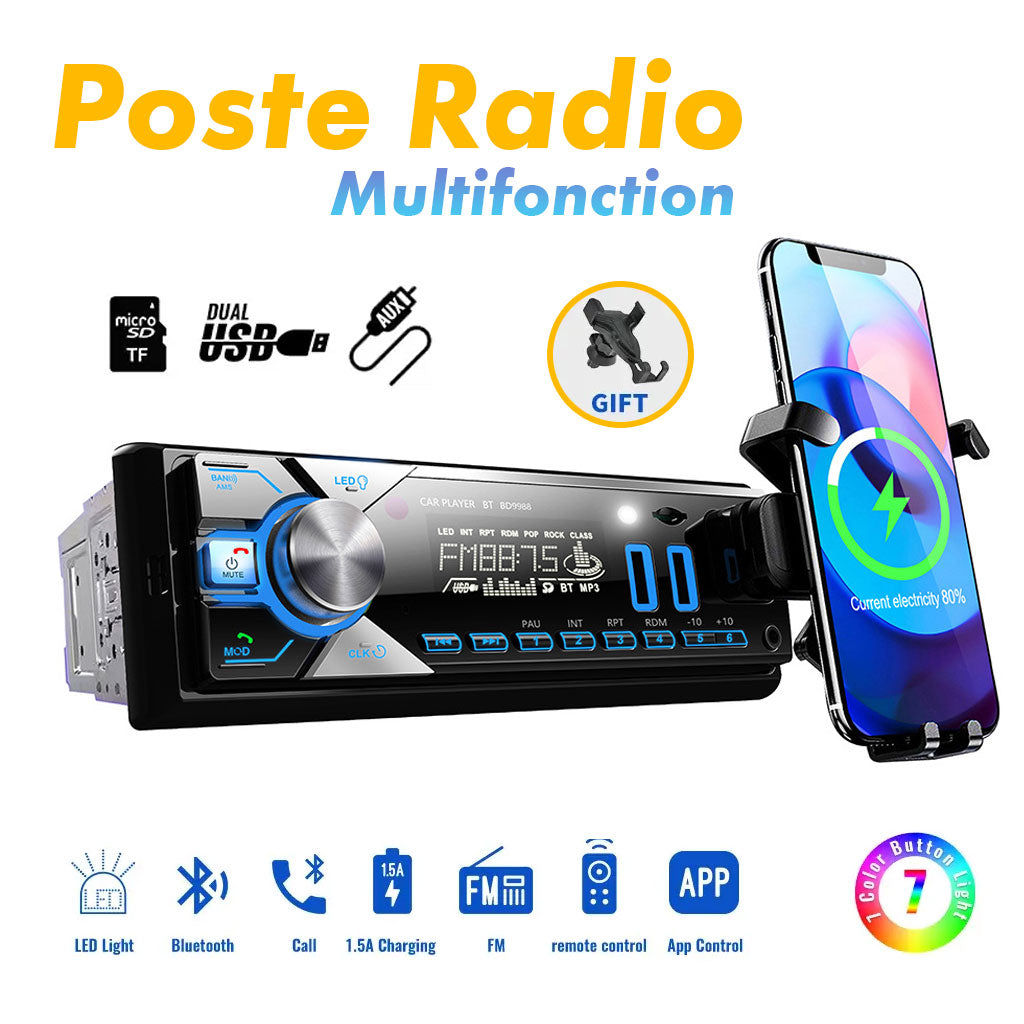 Récepteur Stéréo Voiture Bluetooth 60W – VOITURE BT avec Écran LCD et Carte SD