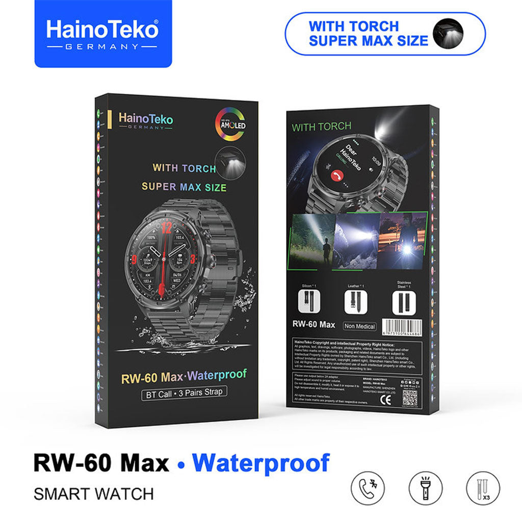 Haino Teko RW-60 Max Smartwatch Premium · Écran XL · Appels Bluetooth · 3 Bracelets inclus