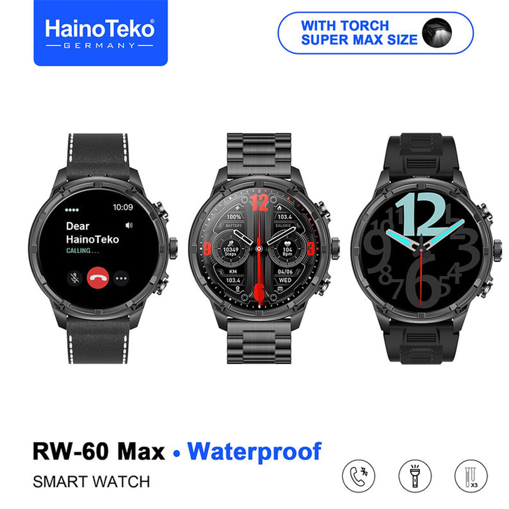 Haino Teko RW-60 Max Smartwatch Premium · Écran XL · Appels Bluetooth · 3 Bracelets inclus