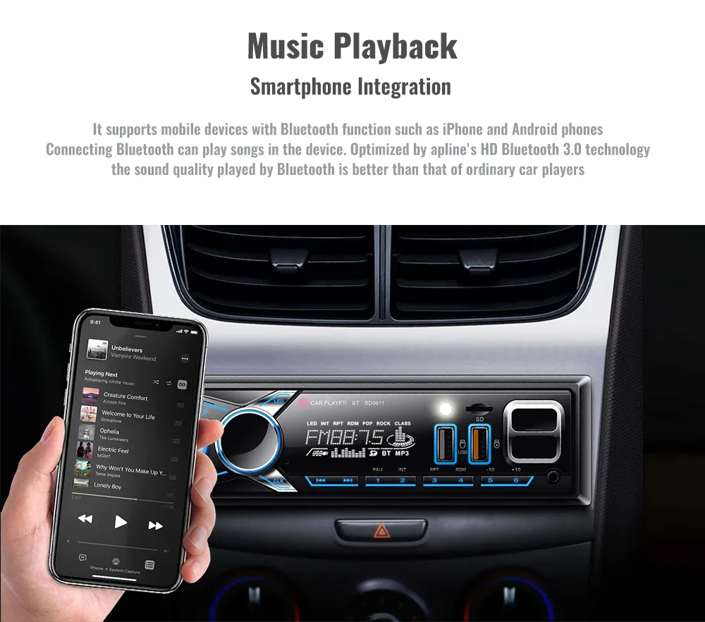 Récepteur Stéréo Voiture Bluetooth 60W – VOITURE BT avec Écran LCD et Carte SD