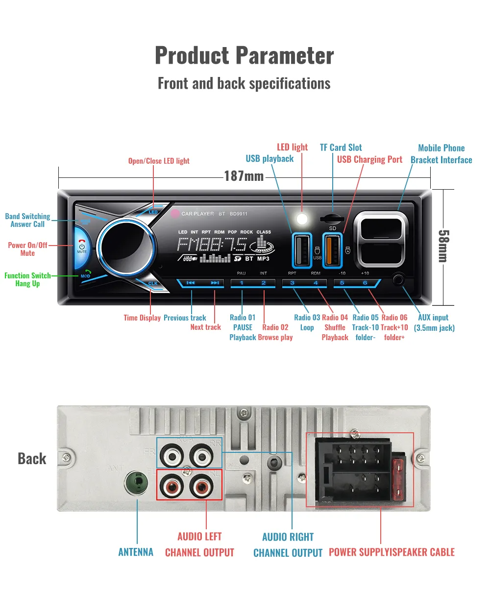 Récepteur Stéréo Voiture Bluetooth 60W – VOITURE BT avec Écran LCD et Carte SD