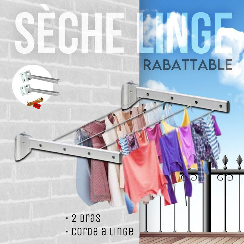 🧺 Porte-Vêtements Pliant avec Corde à Linge – 2 Bras Blancs, Hauteur 60 cm