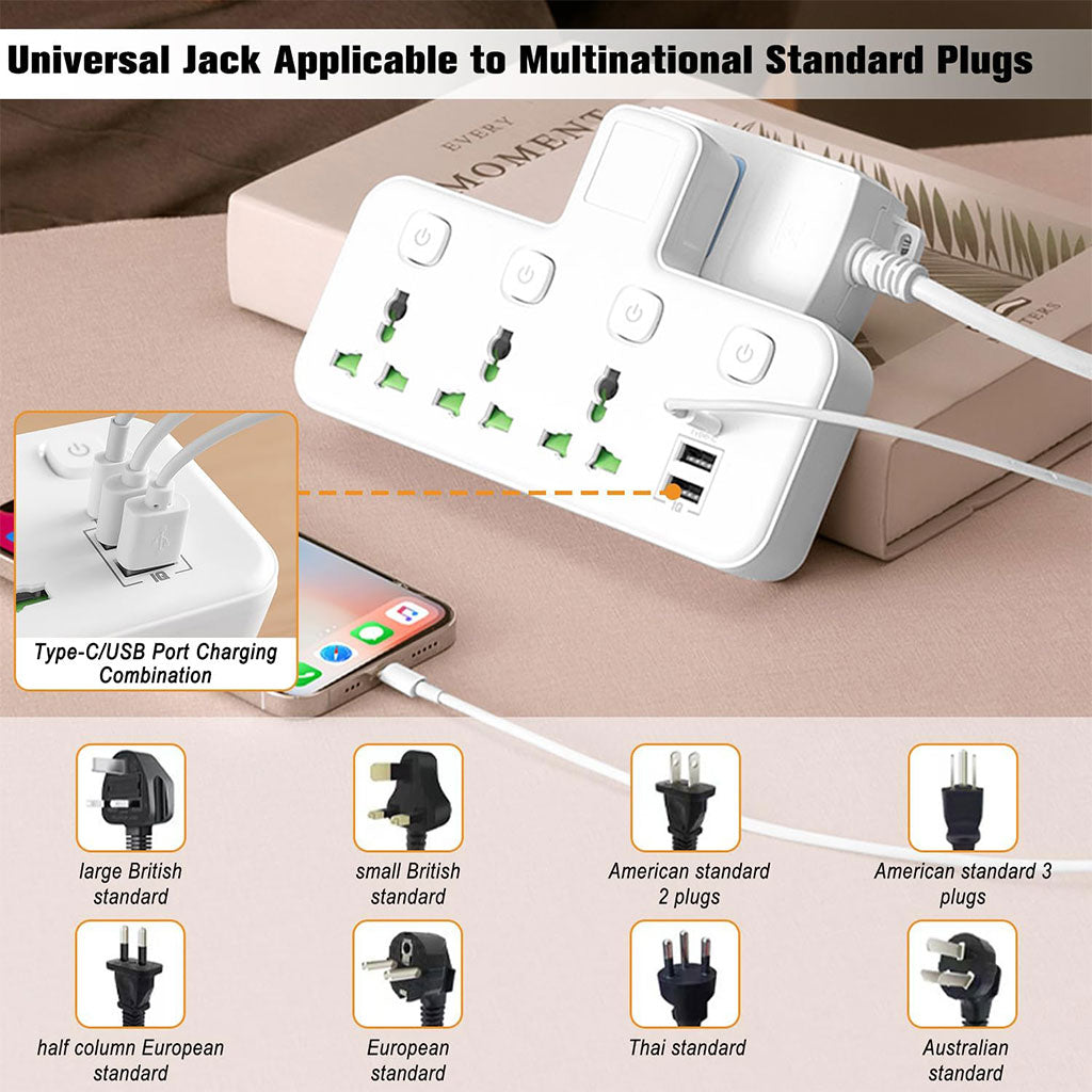 Multiprise Murale&nbsp;LED 3 Prises + 3 USB + Type-C  3 مآخذ كهربائية + 3 منافذ USB + Type-C، مع مفاتيح مستقلة