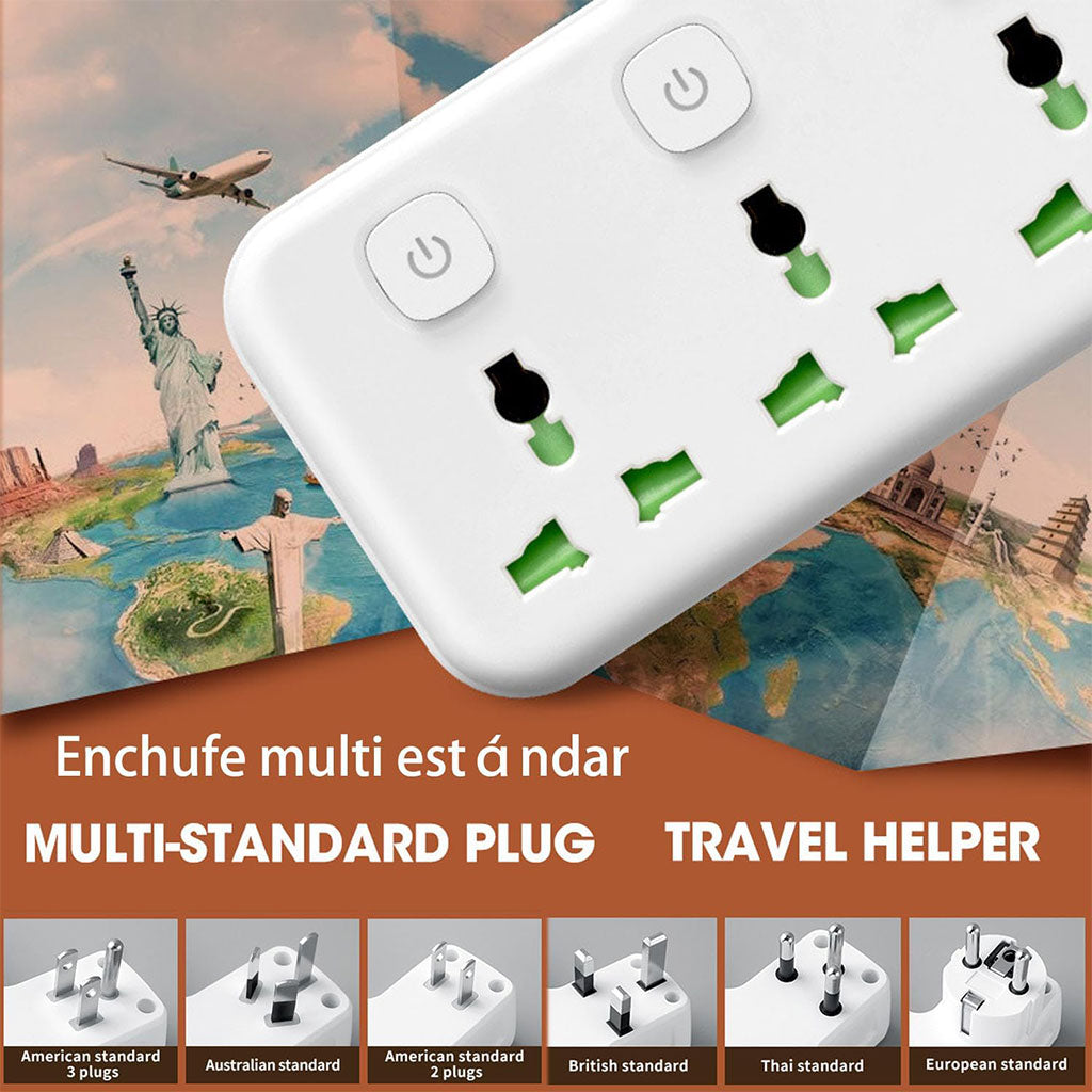 Multiprise Murale&nbsp;LED 3 Prises + 3 USB + Type-C  3 مآخذ كهربائية + 3 منافذ USB + Type-C، مع مفاتيح مستقلة