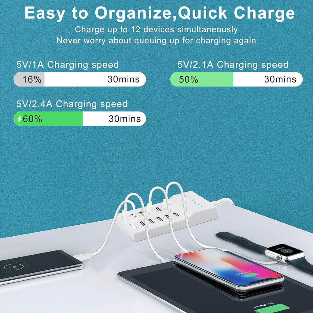 Station de Charge USB — 12 Ports Charge Rapide محطة شحن USB متعددة المنافذ — 12 منفذ مستقل