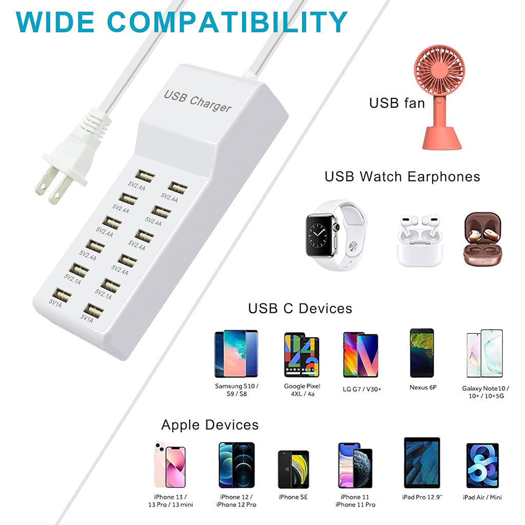 Station de Charge USB — 12 Ports Charge Rapide محطة شحن USB متعددة المنافذ — 12 منفذ مستقل