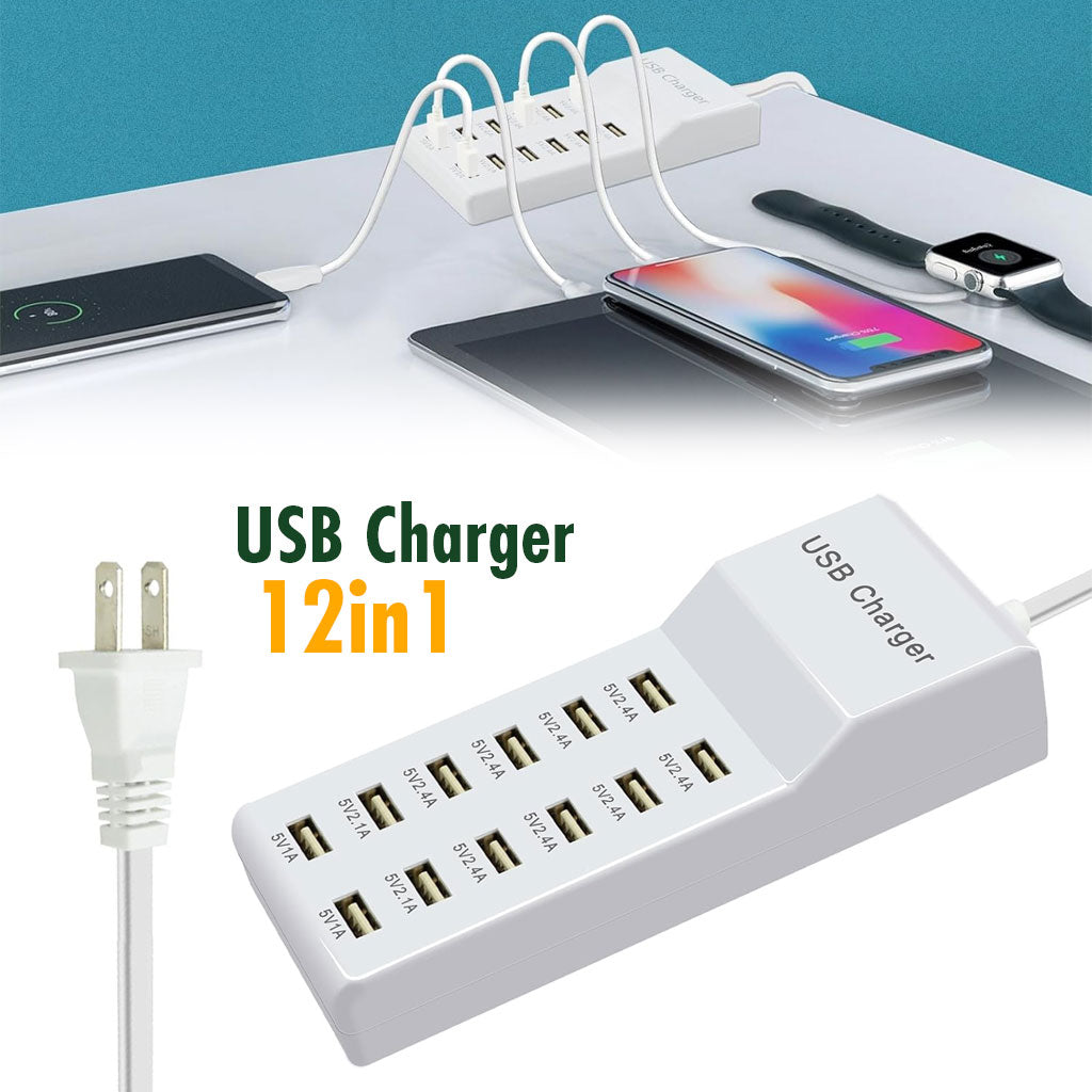 Station de Charge USB — 12 Ports Charge Rapide محطة شحن USB متعددة المنافذ — 12 منفذ مستقل