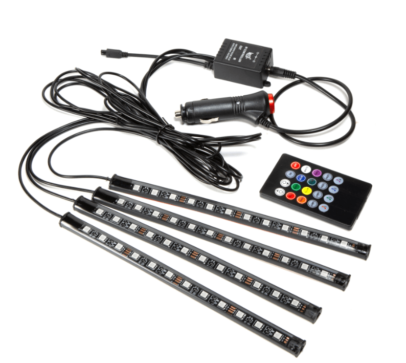 Kit 4 Bandes LED Intérieures Voiture RGB avec Télécommande & Mode Musique – Éclairage Ambiance 48 LED 12V