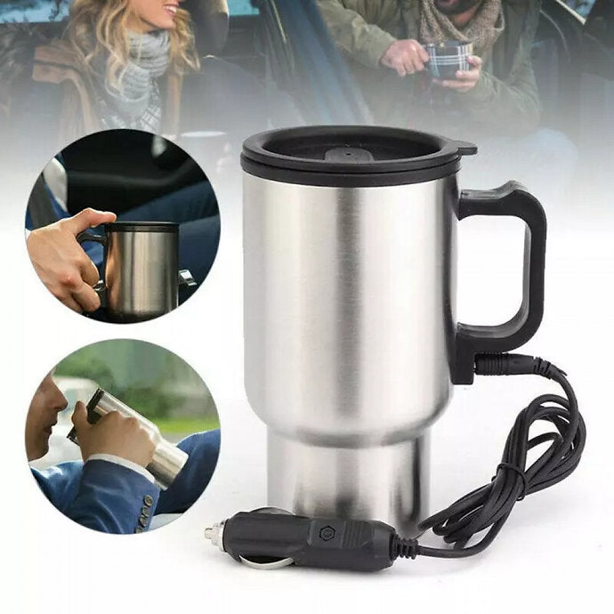 Chauffe-Tasse Électrique 12V pour Voiture — 450 ml | Acier Inoxydable | Café Chaud en 15 Min