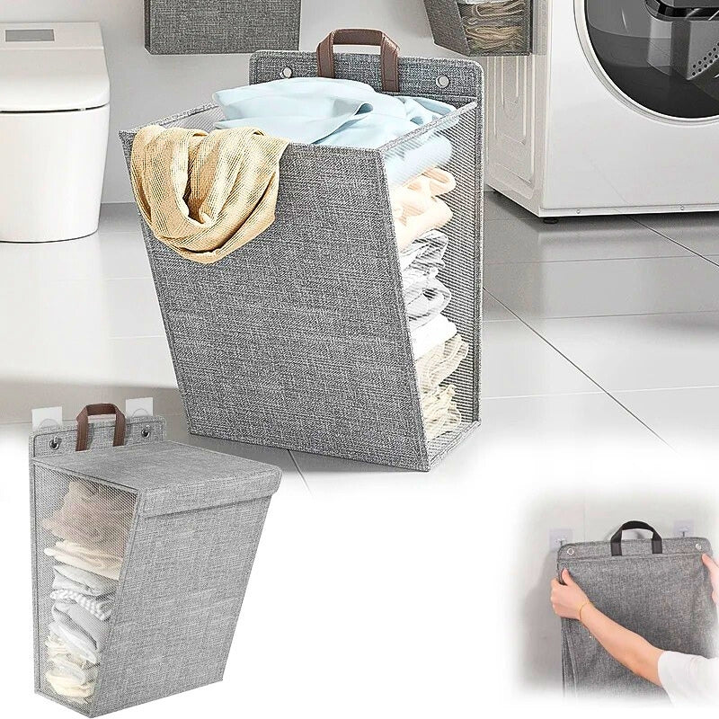 Panier à linge mural pliable – Grande capacité en coton & lin écologique