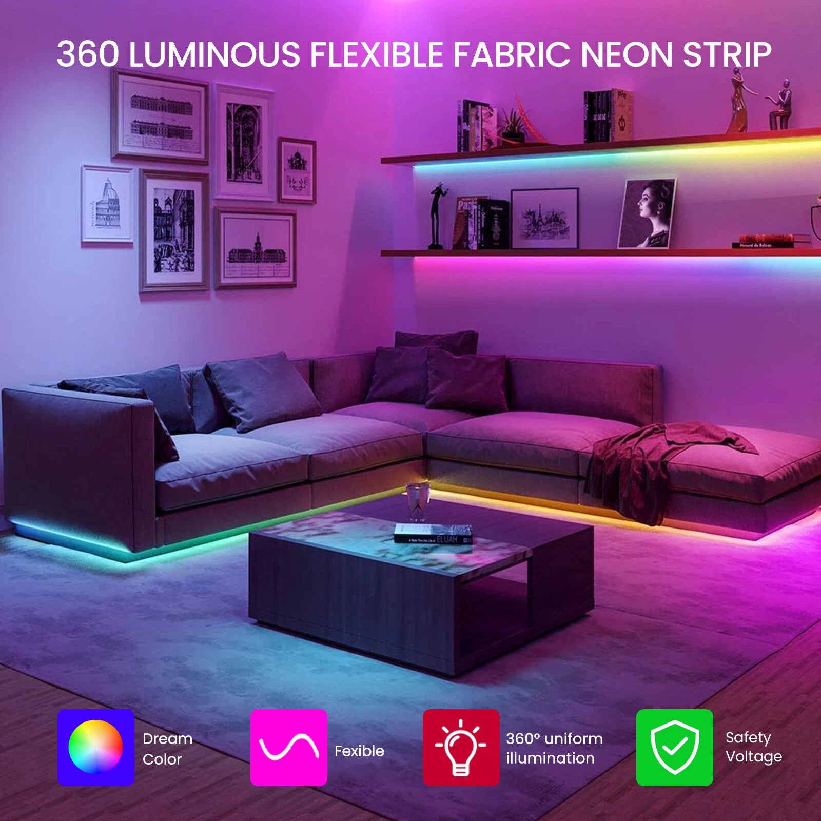 🌈 Bande LED RGB Tube 360° Numérique – 5M | USB 5V | App Control