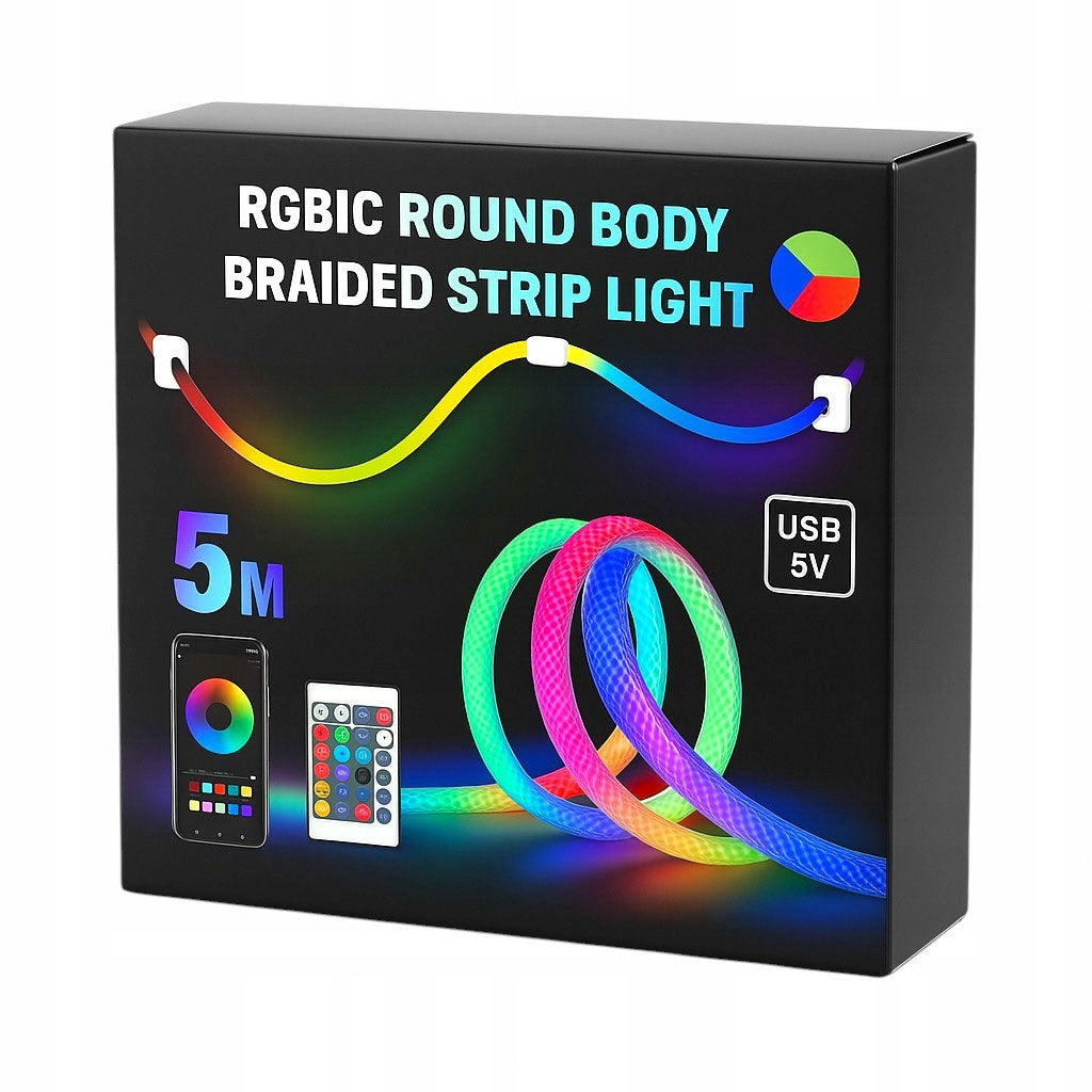 🌈 Bande LED RGB Tube 360° Numérique – 5M | USB 5V | App Control