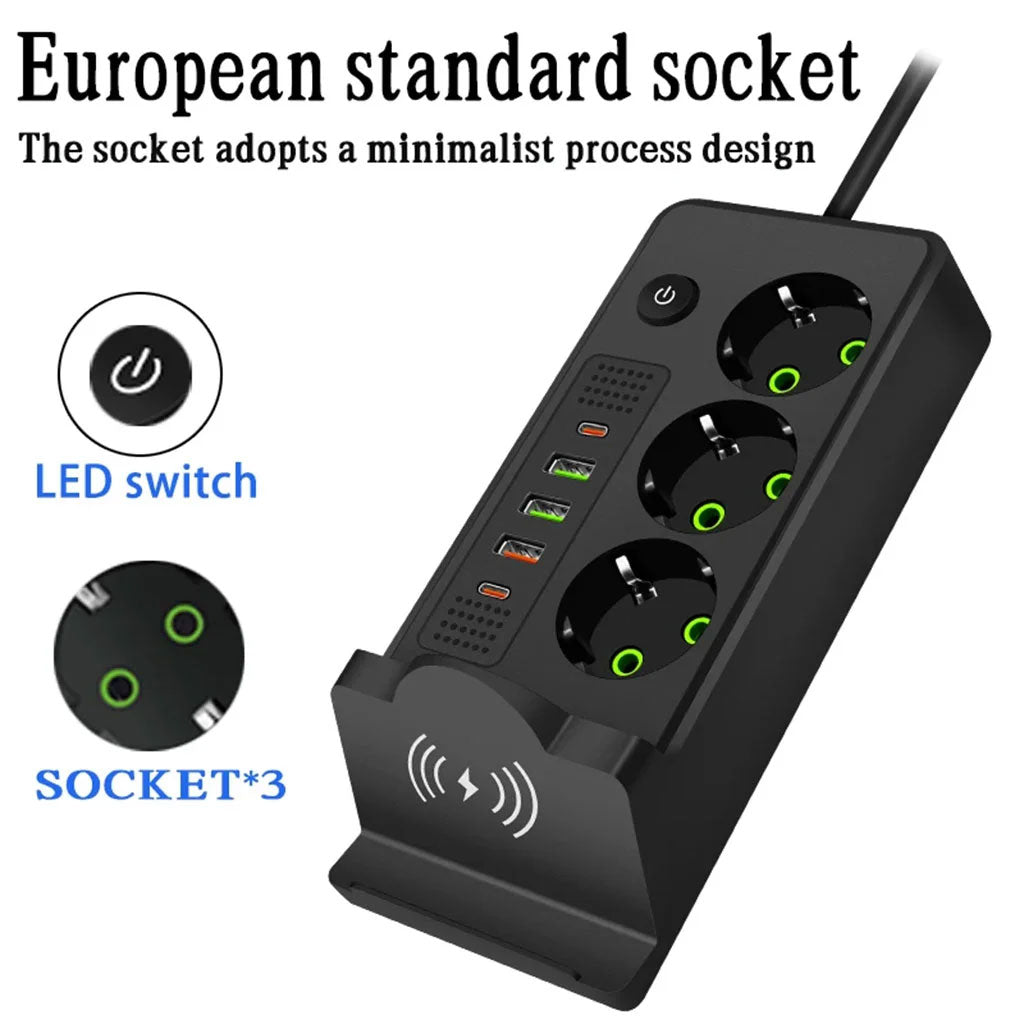 Multiprise Intelligente
3 Prises + USB + Sans Fil
مقبس طاقة ذكي مع شحن لاسلكي وUSB و Type-C