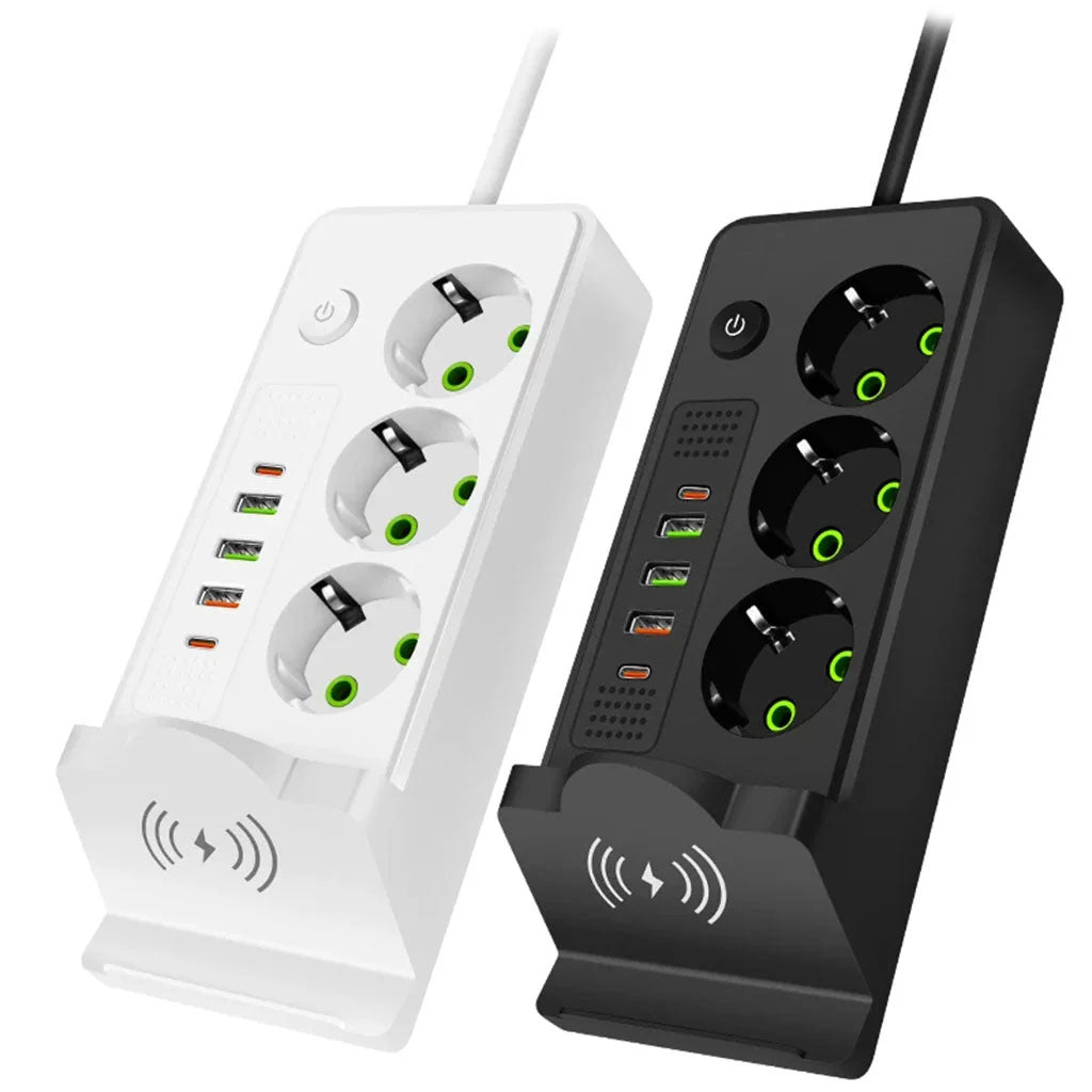 Multiprise Intelligente
3 Prises + USB + Sans Fil
مقبس طاقة ذكي مع شحن لاسلكي وUSB و Type-C