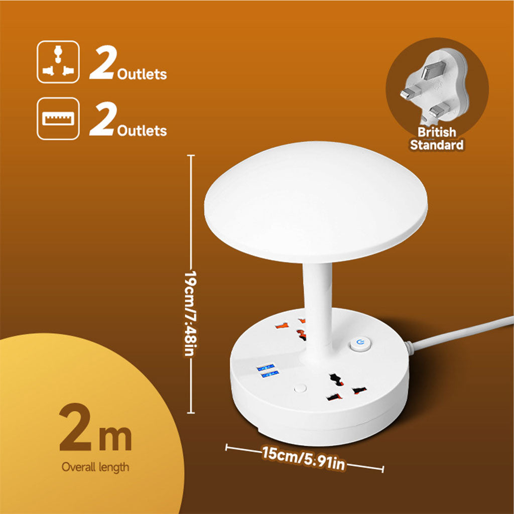 Multiprise 2500W avec Lampe de Bureau LED — 3 Couleurs & 2 Ports USB