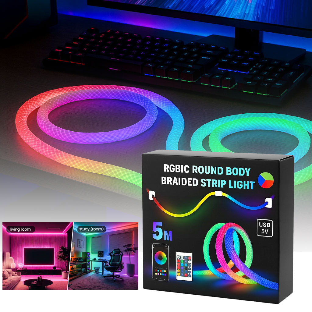 🌈 Bande LED RGB Tube 360° Numérique – 5M | USB 5V | App Control