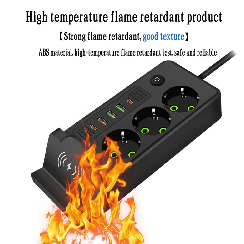 Multiprise Intelligente
3 Prises + USB + Sans Fil
مقبس طاقة ذكي مع شحن لاسلكي وUSB و Type-C