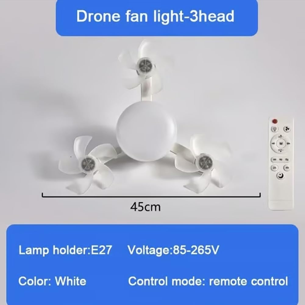 Plafonnier Ventilateur LED Drone Connecté | Culot E27 – Éclairage Dimmable et Fraîcheur Instantanée