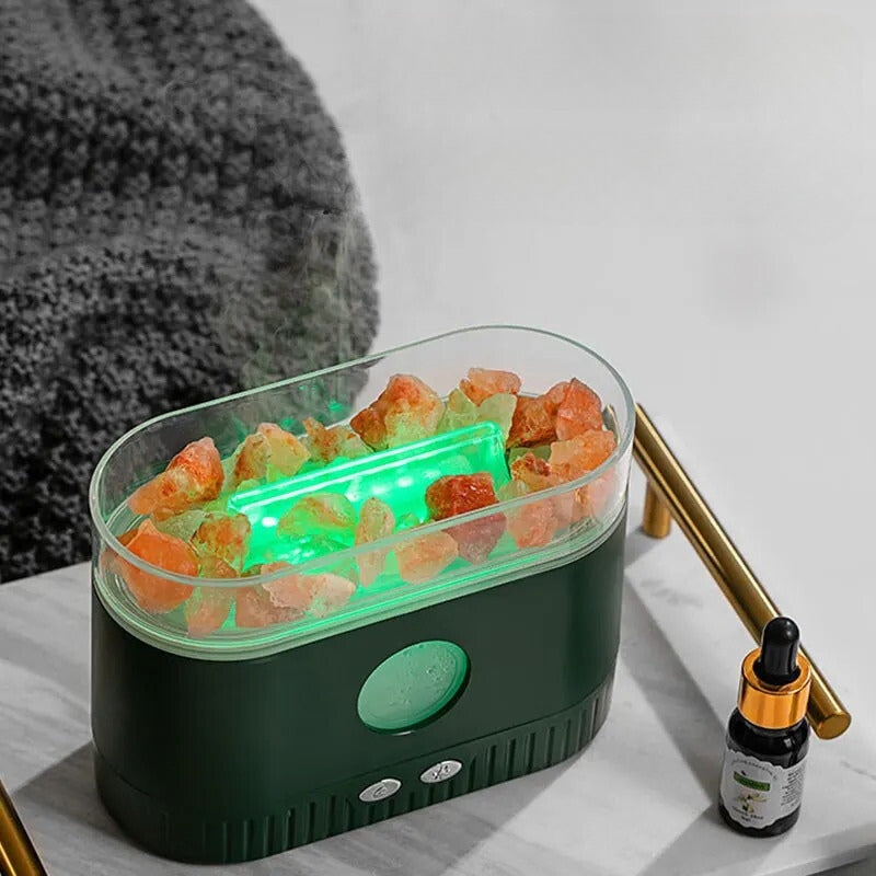 Humidificateur Diffuseur d'Huiles Essentielles à Flamme Multicolore et Pierres de Sel – 200ml
