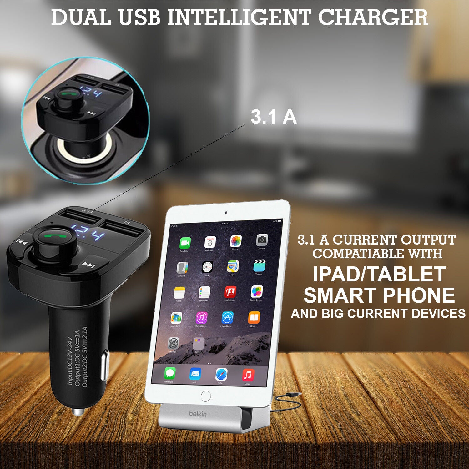 Transmetteur FM Bluetooth X8 — Musique, Appels Mains Libres & Charge Rapide pour Voiture