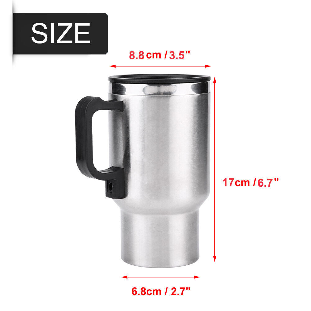 Chauffe-Tasse Électrique 12V pour Voiture — 450 ml | Acier Inoxydable | Café Chaud en 15 Min