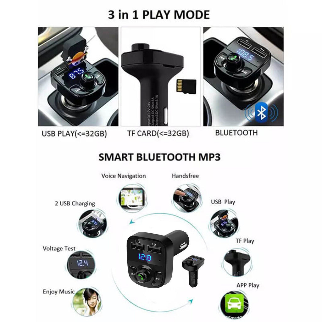 Transmetteur FM Bluetooth X8 — Musique, Appels Mains Libres & Charge Rapide pour Voiture